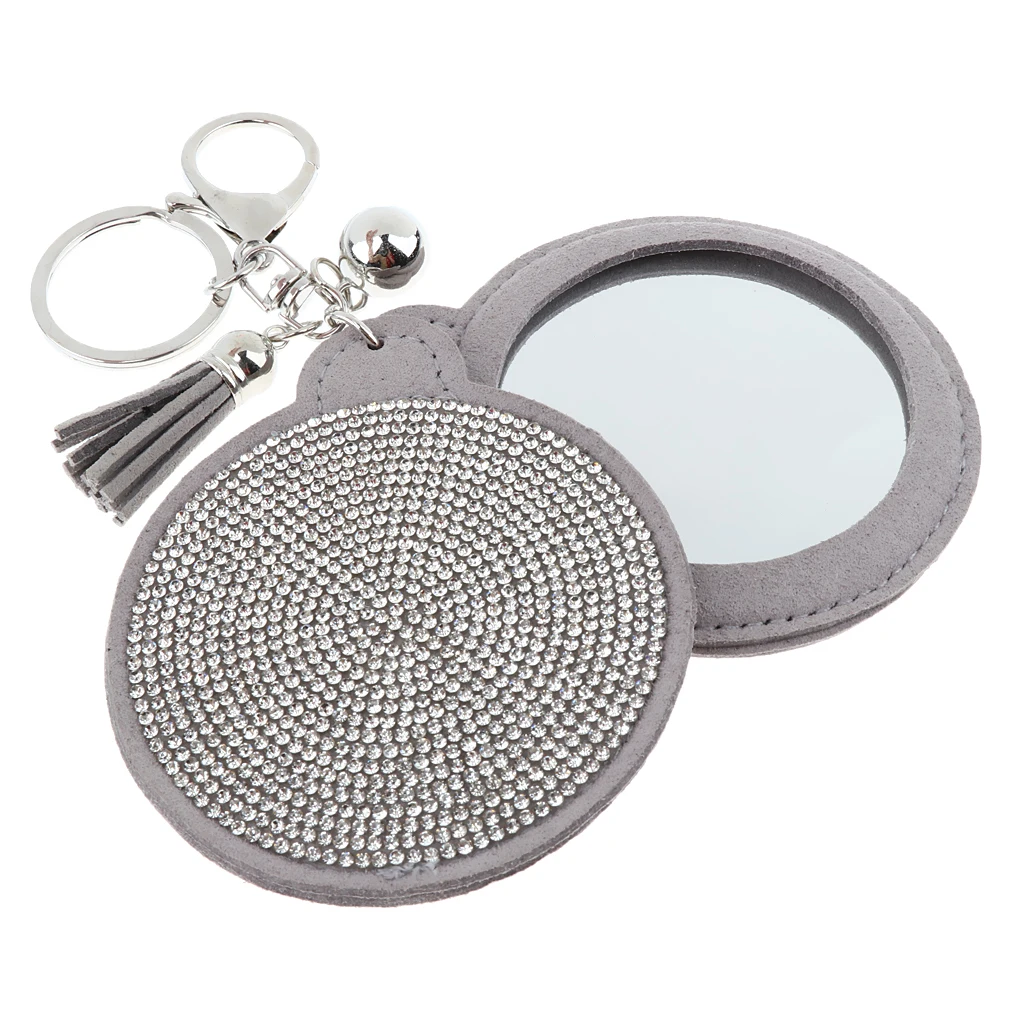 Woman Charm Key Chain Shape Round Crystal Keychain Tassel Mirror Grey | Украшения и аксессуары