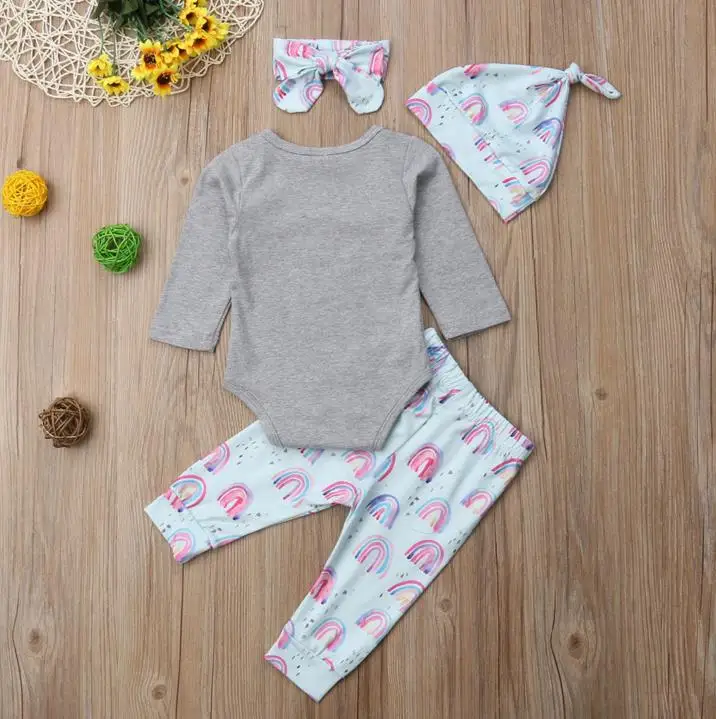 4pcs Newborn Baby Kid Girls Clothing Tops Romper Pants Hat Headbands Cotton Warm Outfits Set Clothes Boys 0-18M | Детская одежда и