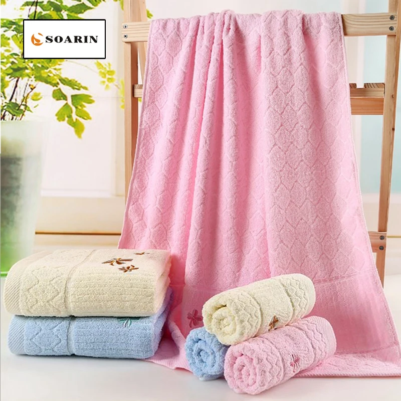 

SOARIN Solid Jacquard Cotton Bath Towel Toalhas De Banho Adulto Dusch Handtuch Absorvente Serviette De Plage Adults Bath Towels