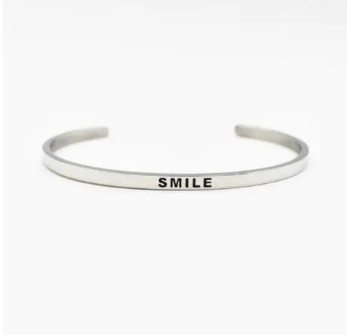SMILE Любовный браслет ободряющие цитаты браслеты 316L женское из нержавеющей стали вдохновляющие ювелирные изделия серебро любовь браслеты для женщин - Окраска металла: SMILE