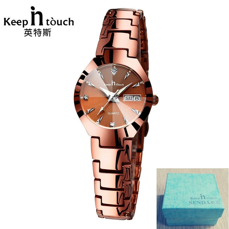coffee gold box KEEP IN TOUCH простые женские часы Стальные кварцевые часы светящиеся водонепроницаемые женские часы relogio masculino - Цвет: coffee gold box