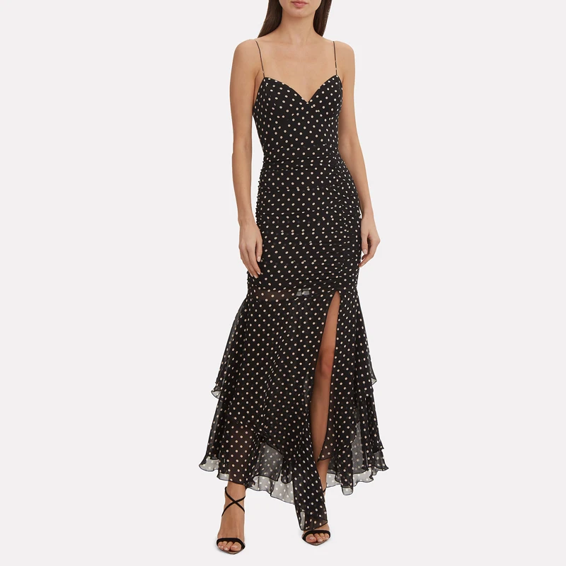

Ukraine Acetate Dress Longo Limited Direct Selling Vadim Women Dress Summer Halter Dot Sling Irregular Long Robe Femme Ete 2019