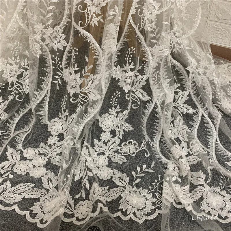 LFY новый стиль белая фатиновая вышивка африканская кружевная ткань свадебное