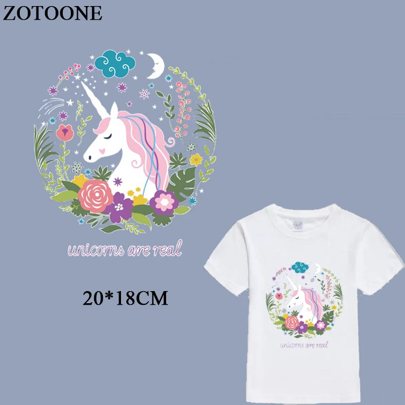 

ZOTOONE Cute Unicorn Flower Patches For Girl Clothing Iron On Transfers For Children Clothes DIY Applique Washable Heat Press D