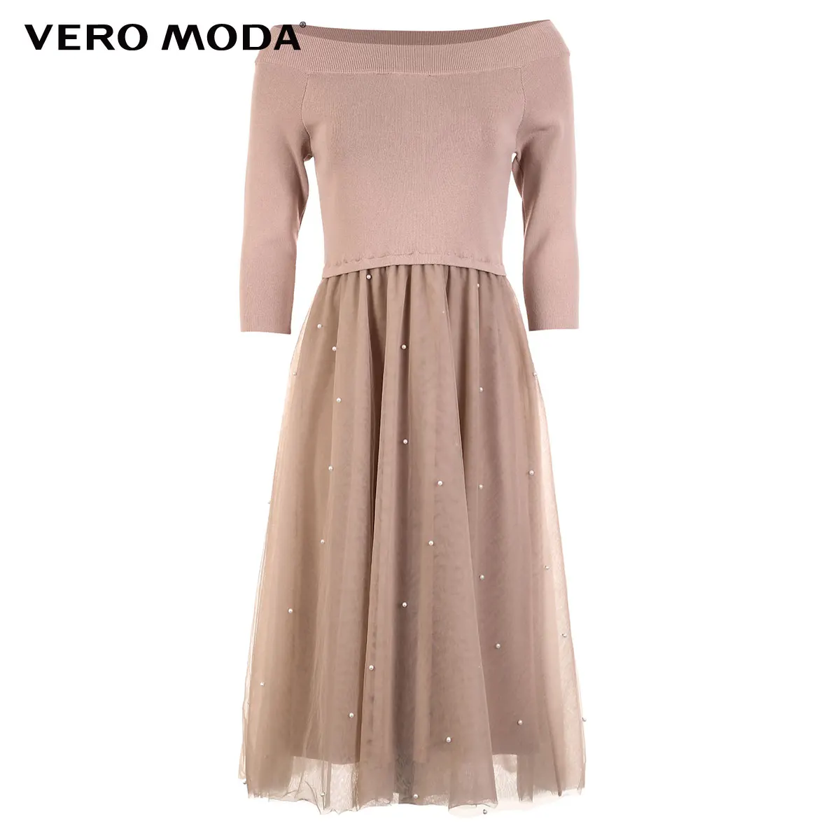 Vero Moda Новое Женское трикотажное платье с 3/4 рукавами и открытыми плечами | 318346521