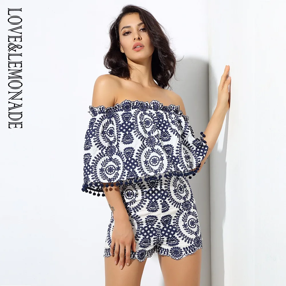 Love&ampLemonade Red Shoulder Flower Embroidery Cotton Material Playsuit LM0355 | Женская одежда