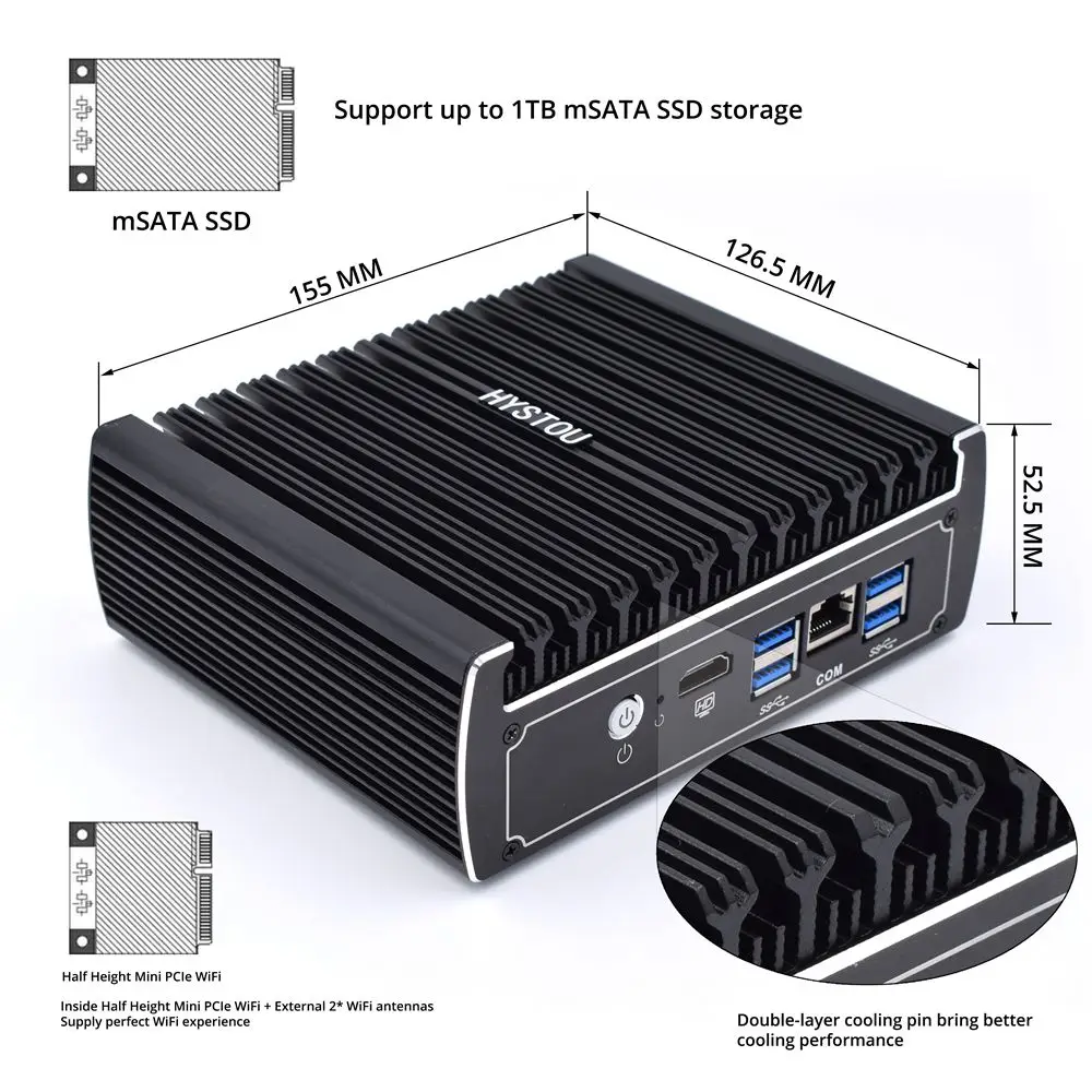 Без вентилятора Мини-ПК Оконные рамы 10 Intel Core i3 7100u 2 DDR4 так DIMM [6 82583 В Gigabit Ethernet] pfsense