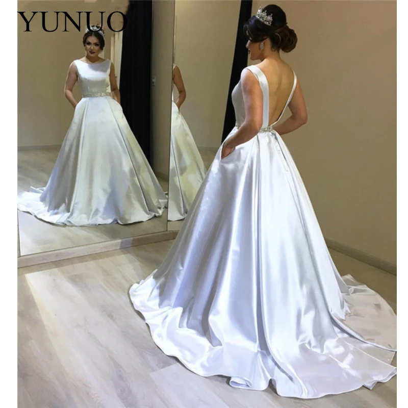 YuNuo блестящие расшитые бисером Свадебные платья 2019 развертки на прокат роскошный