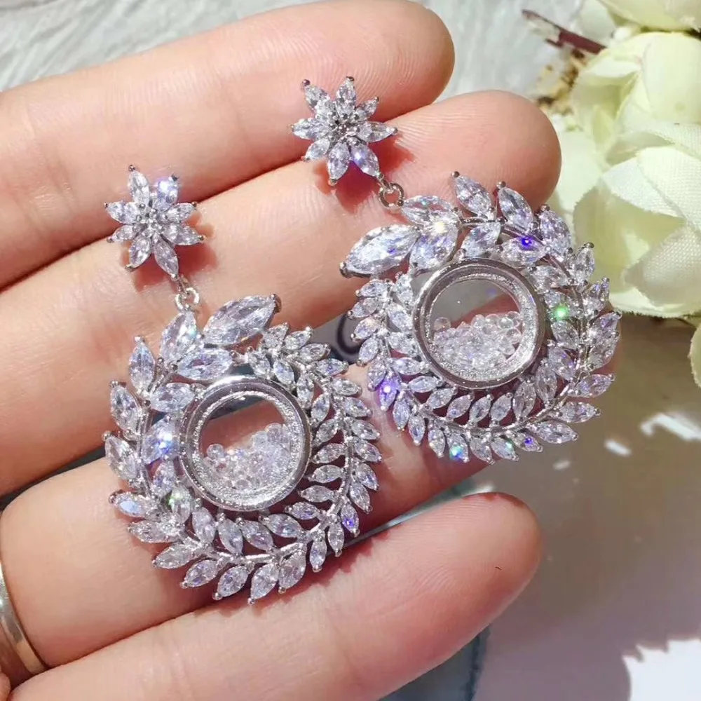Роскошные сережки из оливковой ветки высшего качества с фианитом Новое
