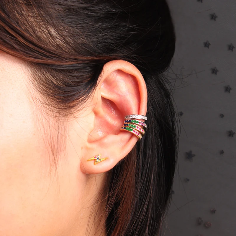 Модные каффы для ушей, Micro Pave CZ Циркон, круглые клипсы для ушей, серебряный цвет, не прокалываются, маленькие серьги, каффы для женщин и девушек