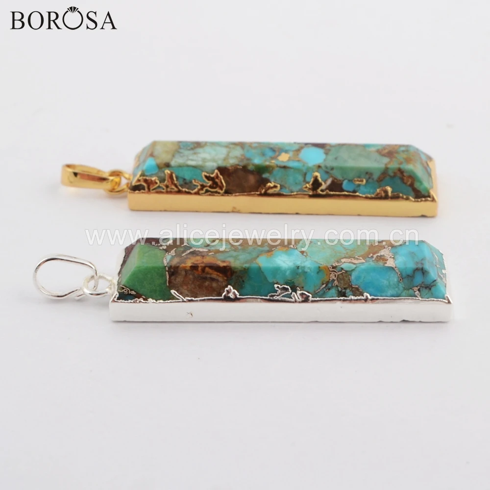 BOROSA 5 шт. прямоугольная Золотая медь натуральная бирюза граненый кулон