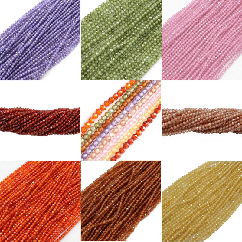

2mm Faceted Zircon Round Beads Multi Colors Cubic Zirconia Rhinestone Beads for Jewelry Making Diy Bracelet 15'' Strand