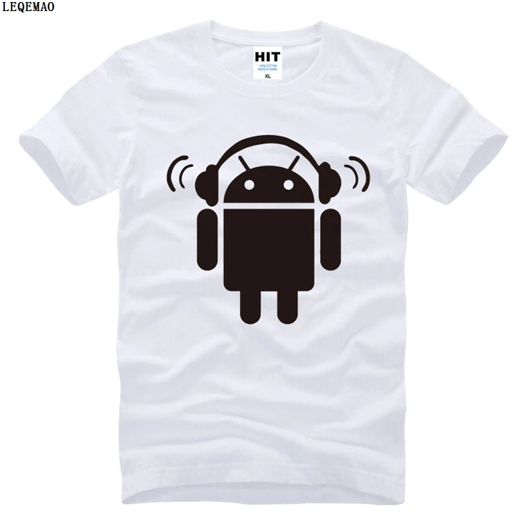 Творческий Android наушников Для мужчин футболка новые летние 100% хлопок высокое