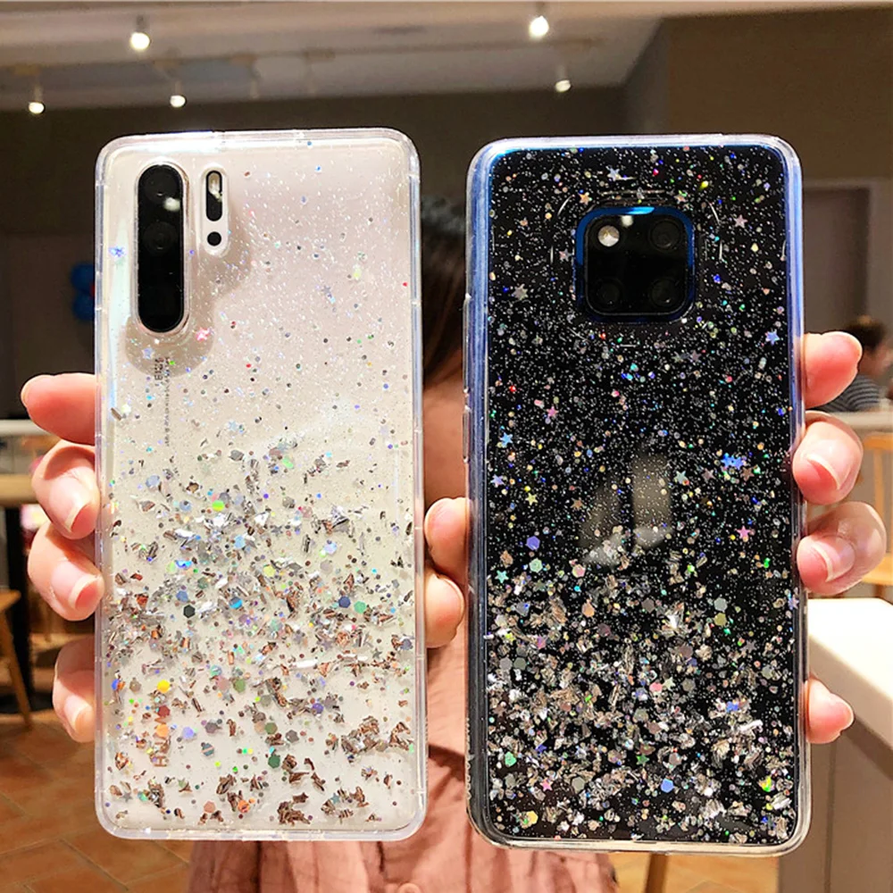 Прозрачный принципиально для huawei Honor 20 чехол силиконовый мягкий блеск TPU звезды