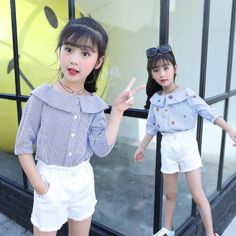 Детская одежда летняя с принтом прекрасный цветок в полоску рубашка длинным