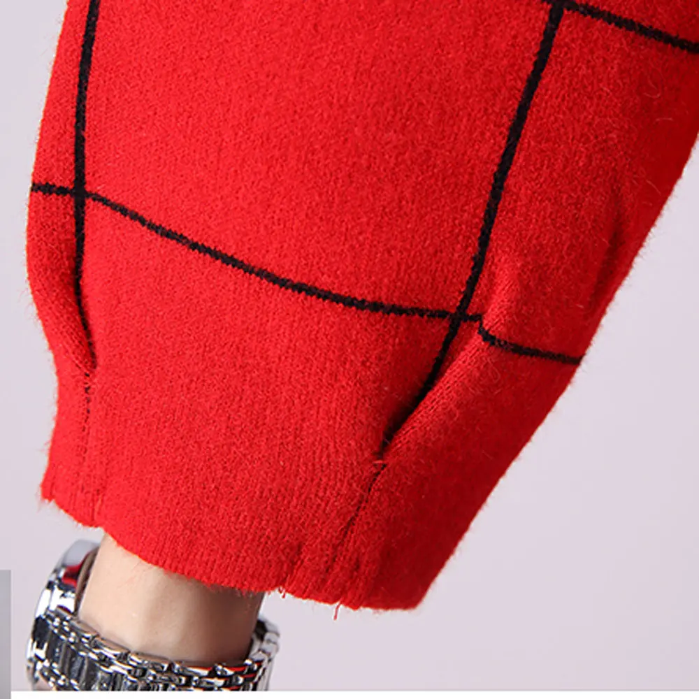 2019 кашемировый свитер Женский вязаный клетчатый с круглым вырезом спереди и