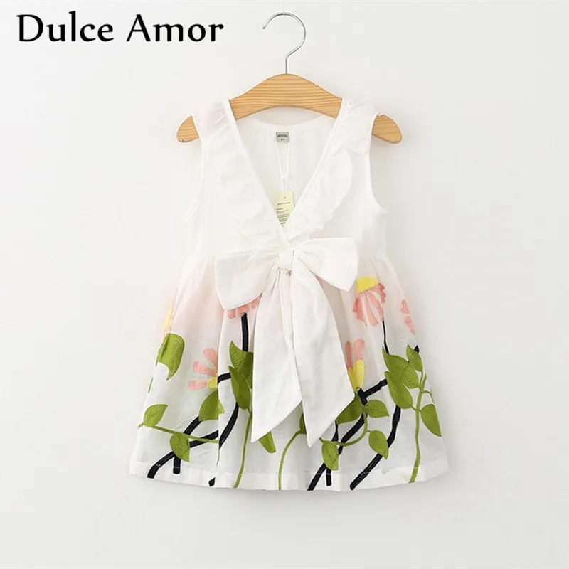

Летнее платье для маленьких девочек Dulce Amor с оборками без рукавов с V-образным вырезом сзади вечернее платье для девочек с открытой спиной с ...