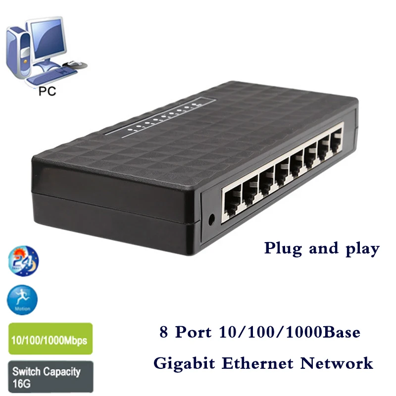 Высокая производительность сети Ethernet Smart коммутатор Gigabit 8 Порты и разъёмы