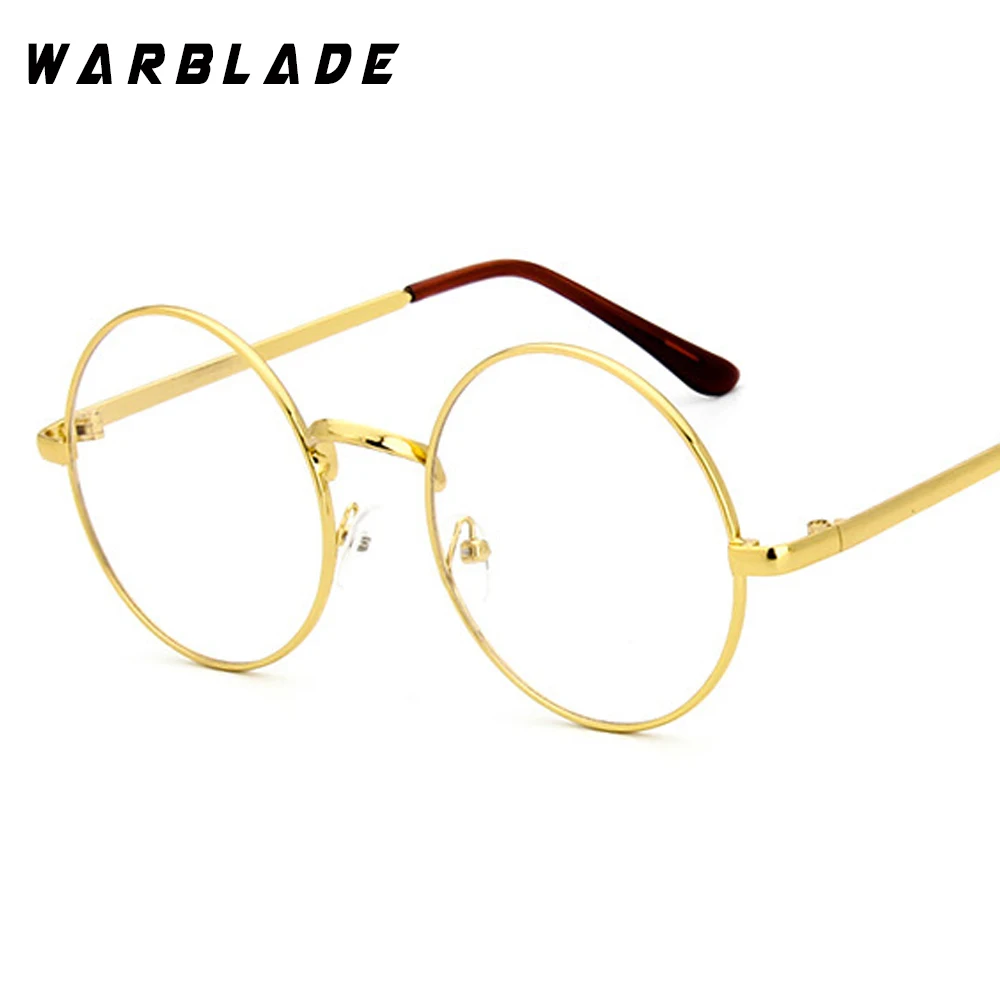 k gold WarBLade, винтажные круглые очки, прозрачные линзы, Модная Золотая круглая металлическая оправа, очки, оптическая оправа для мужчин и женщин, оправа для очков, поддельные очки - Цвет оправы: k gold