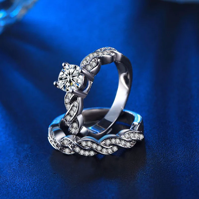 Свадебные наборы обручальные кольца 2 шт Модные для женщин CZ парные белого золота