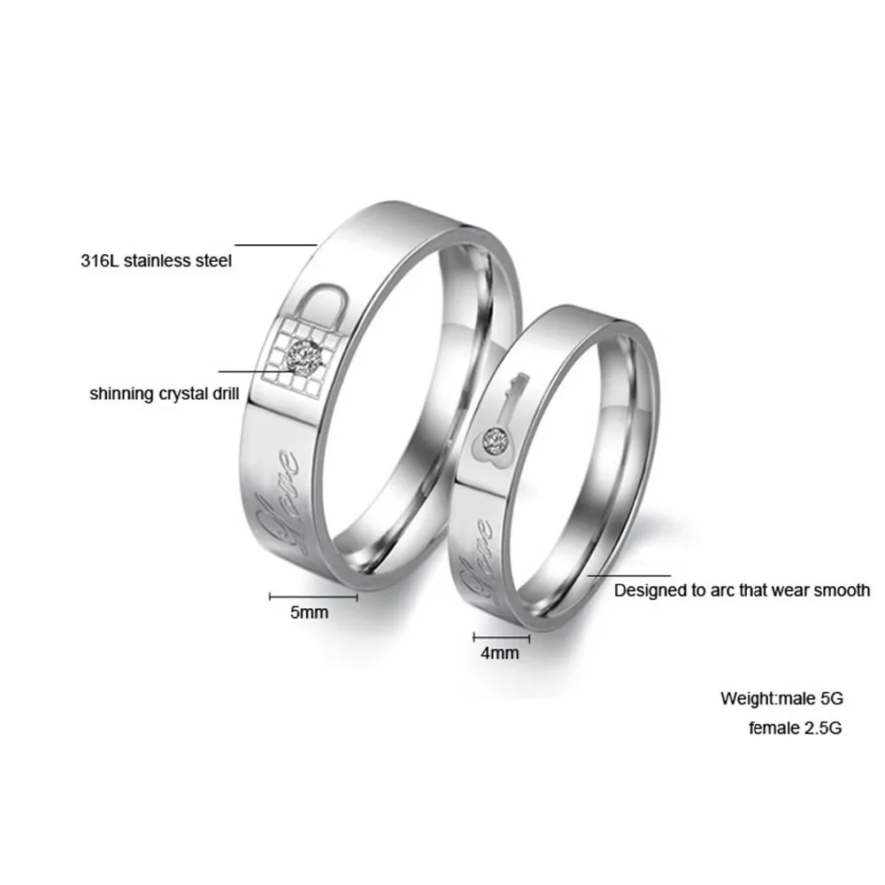 Парные кольца из нержавеющей стали для женщин мужчин серебряный цвет стразы
