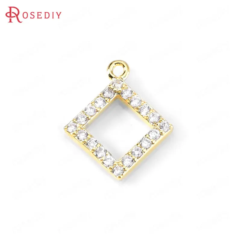 (35466)6PCS 24K Gold Color Brass and Zircon Square Connect Charms Pendants High Quality Diy Jewelry Findings Accessories | Украшения и