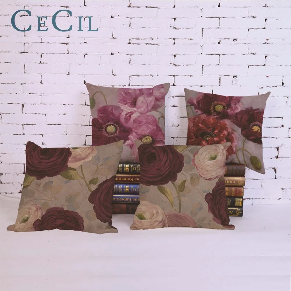 

Rose Flower Painting Pillow Cases Home Decor 45*45cm Office Throw Pillowcase Cotton linen Seat Pillow Cushion Cover
