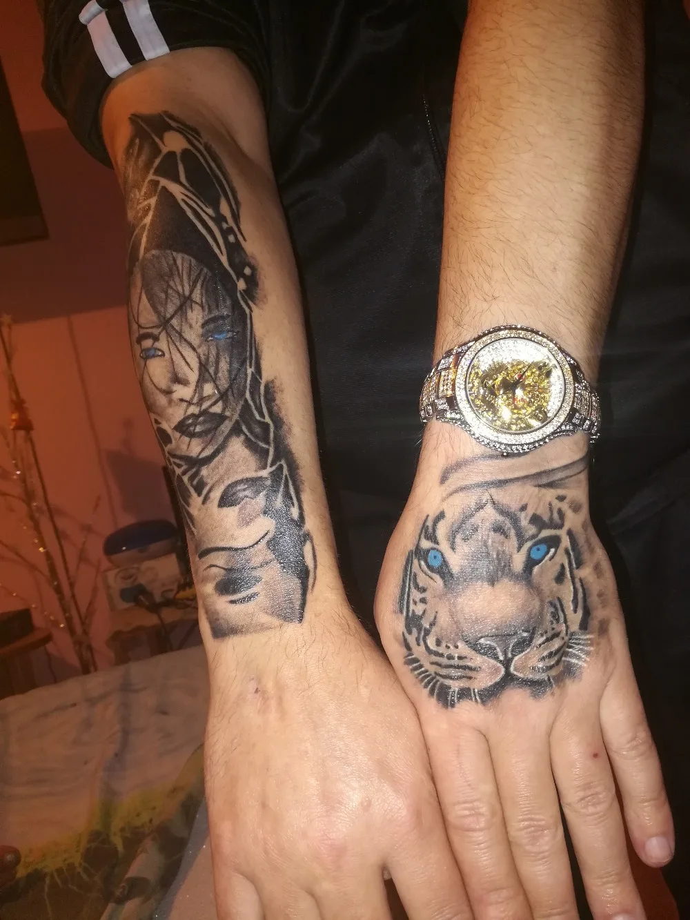 Хип хоп Iced Out Полный AAA кубический цирконий Тигр Роскошные мужские часы крест и череп и глаз Provi Dence кристалл кулон комбо набор