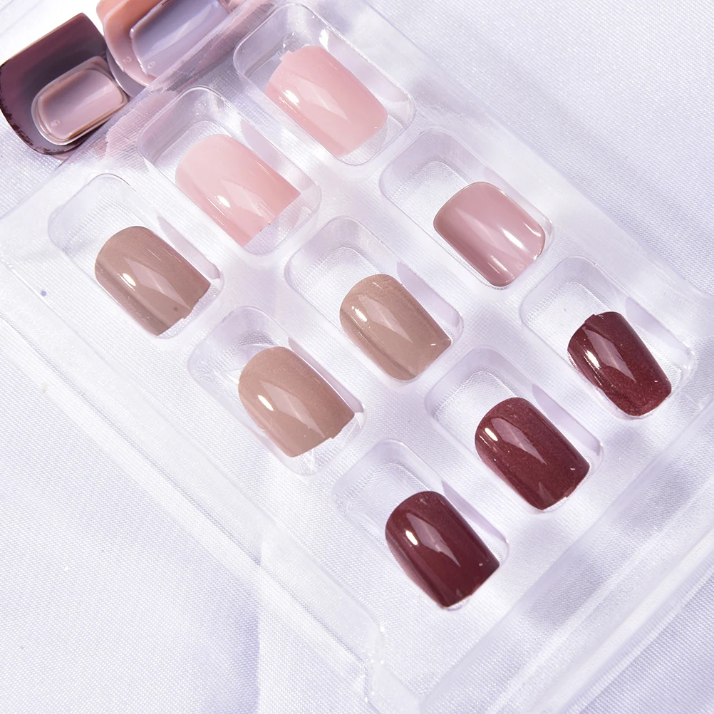 Полные накладные ногти градиентные телесного цвета с модным жемчугом клеем 24 шт.