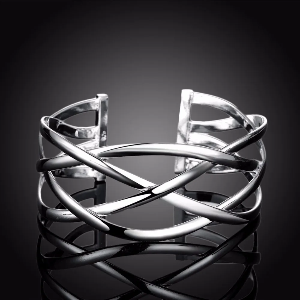 Женский плетеный браслет с серебряным покрытием Ширина 33 мм|bangle bracelet|fashion bangle