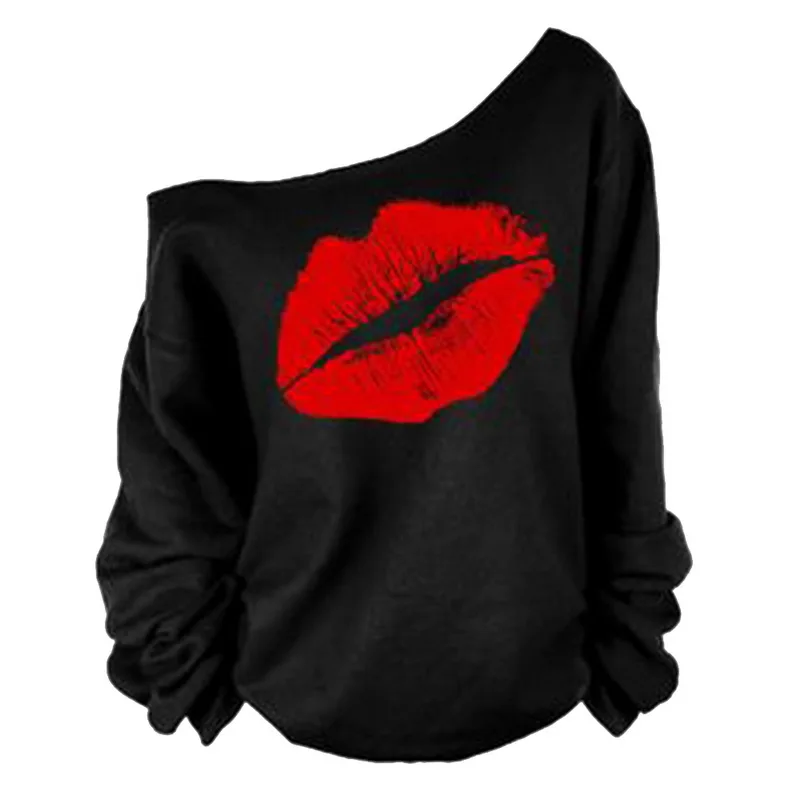 Red lips NIBESSER Модные женские толстовки новые сексуальные красные большие губы с принтом с открытыми плечами с длинным рукавом Повседневные женские пуловеры толстовки уличная одежда - Цвет: Red lips