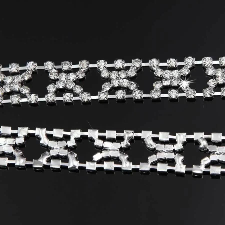10Yards Shiny Clear Rhinestone Browband Sew On Bridal Costume Trim Silver Chain | Дом и сад