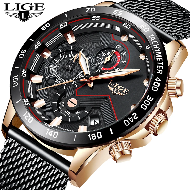 

2019 LIGE Mens Watches Top Brand Luxury Quartz Watches Men Casual Slim Mesh Steel Date Waterproof Sports Watch Relogio Masculino