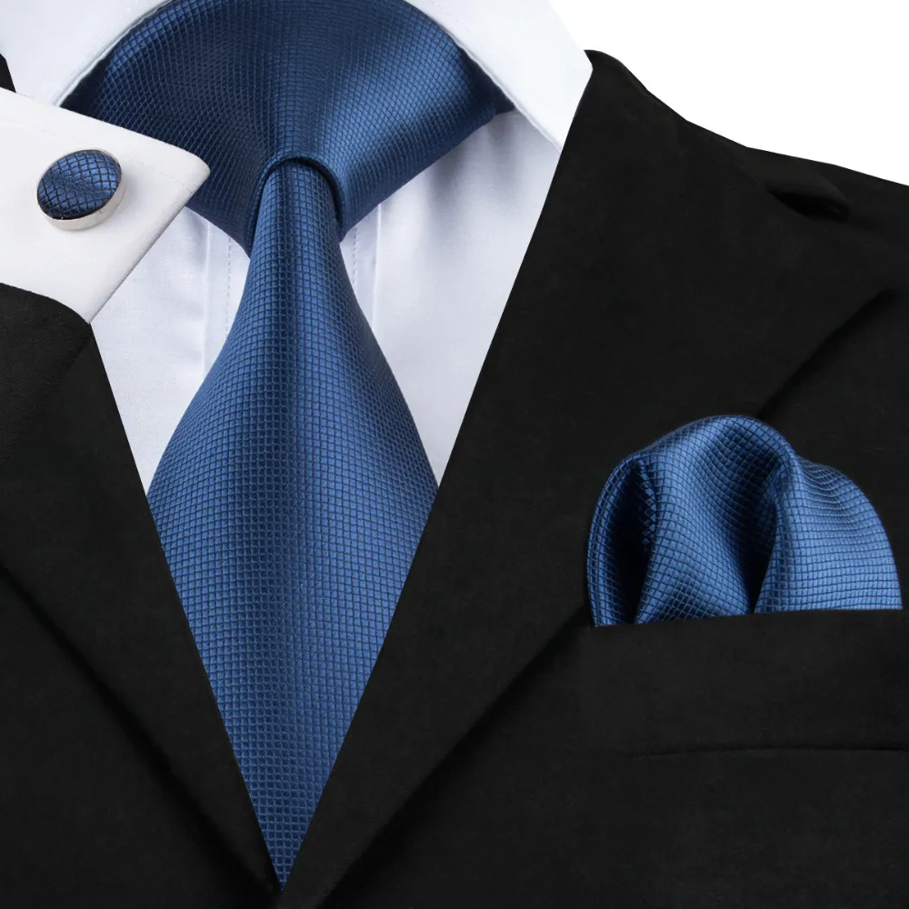 Hi Tie новый формальный мужской темно синий галстук в клетку шелковый для банкета - Фото №1