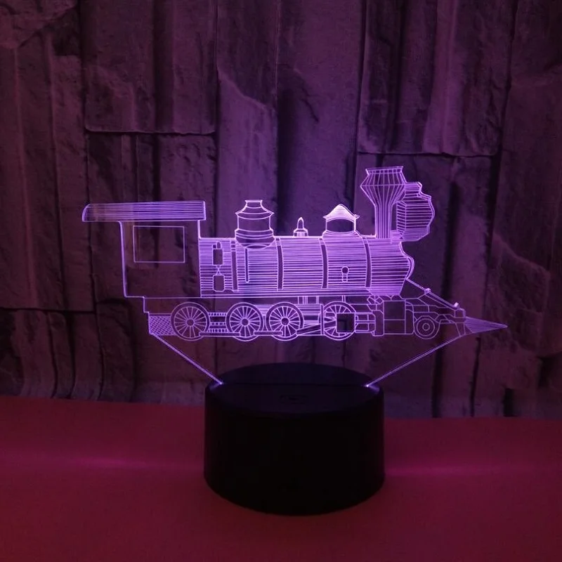 3D стерео видения светодиодный светильник паровоз поезд ночной Светильник