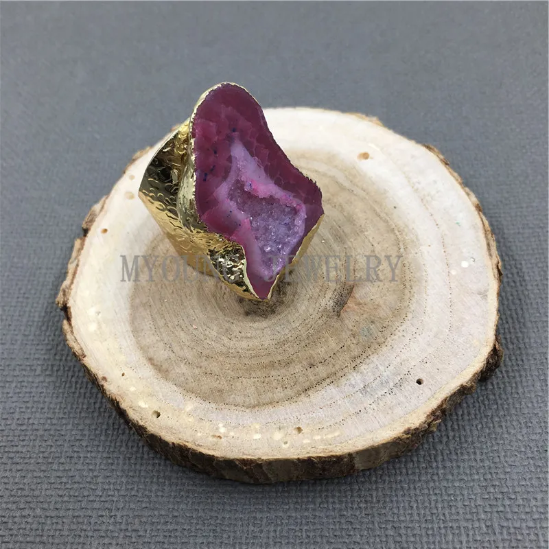MY1040 натуральный кулон agates Druzy Geode кольца золотого цвета базовые кольца для женщин - Цвет основного камня: Red