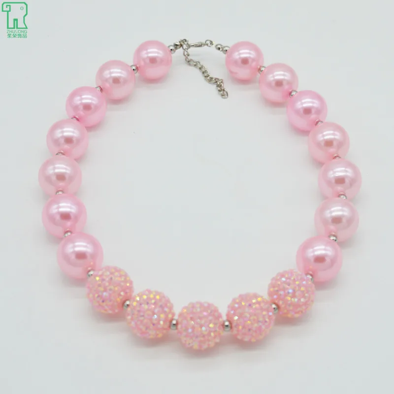 

5PCS Girls Pink Pearl Necklace Kids Chunky Bubblegum Choker New Fashion Princess Jewelry Costume Children Pink Pearl Necklace