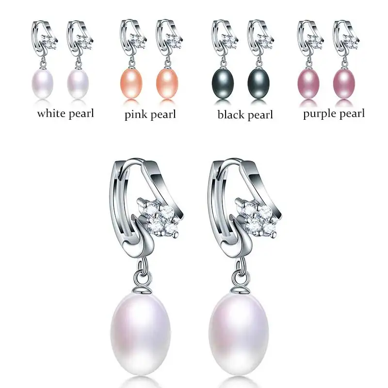 Белый розовый фиолетовый черный Подлинная пресноводный жемчуг серьги для женщин