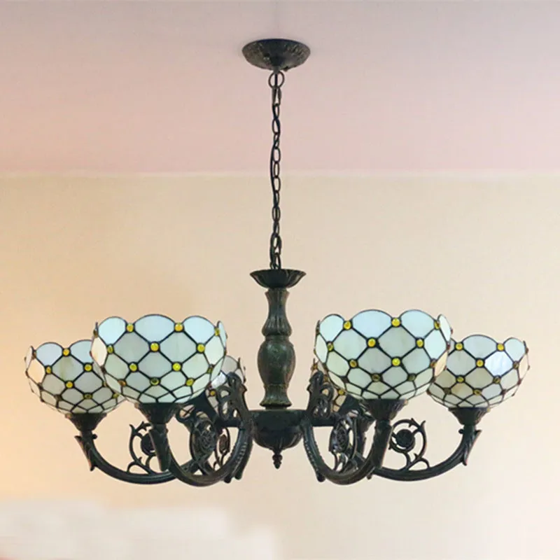 Тиффани Стекло кулон Лампы для мотоциклов Ретро Стиль 6 огни Гостиная Спальня
