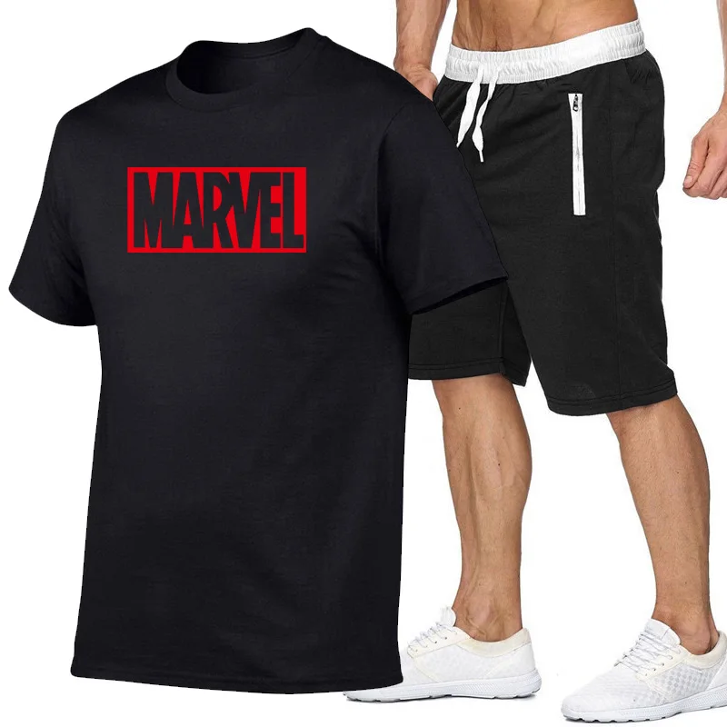 Новые летние мужские футболки marvel/wo модные MARVEL с короткими рукавами + шорты