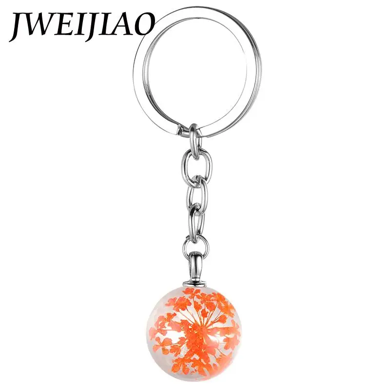 JWEIJIAO Модные женские и девичьи Изысканные Хрустальные смоляные стеклянные шары натуральные сухие брелоки в виде цветов кольцо с пряжкой для ключей ювелирное изделие GH18