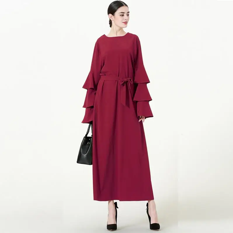 Wine Red Абая для женщин Турция Катара Бангладеш мусульманский хиджаб платье джилбаб халат кафтан абаи Дубай эльбиза турецкая исламская одежда - Цвет: Wine Red