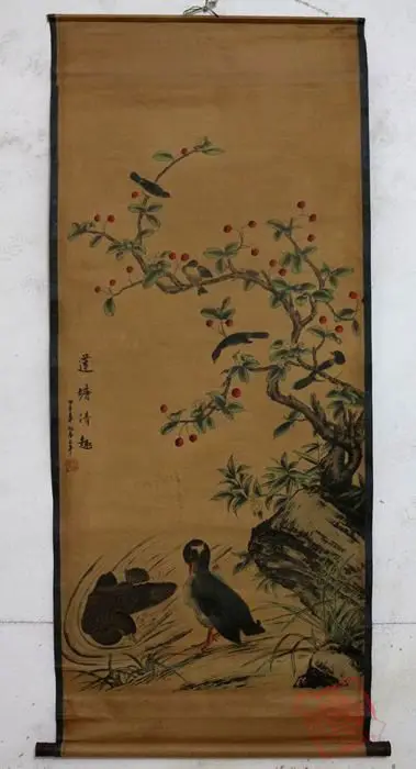Редкая старая китайская живопись QingDyansty, утка, изысканный дизайн, ручная работа, древняя, бесплатная доставка Редкая старая китайская живопись QingDyansty, утка, изысканный дизайн, ручная работа, древняя, бесплатная доставка