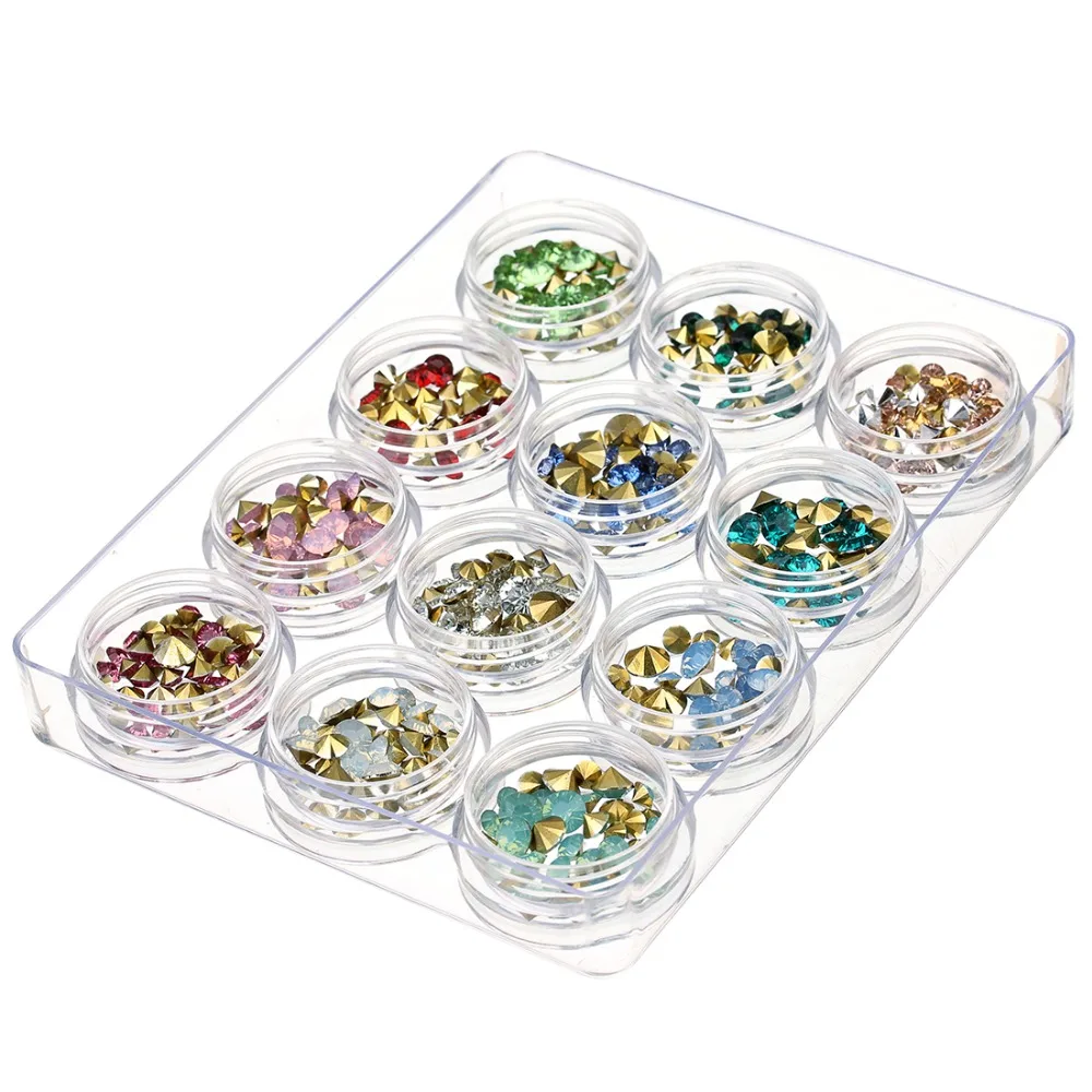 Wholesale 1 box Crystal Rhinestone Conical Beads SS16-SS22 Pointing 12 Color Mixed Size for DIY Jewelry Findings Accessories | Украшения и