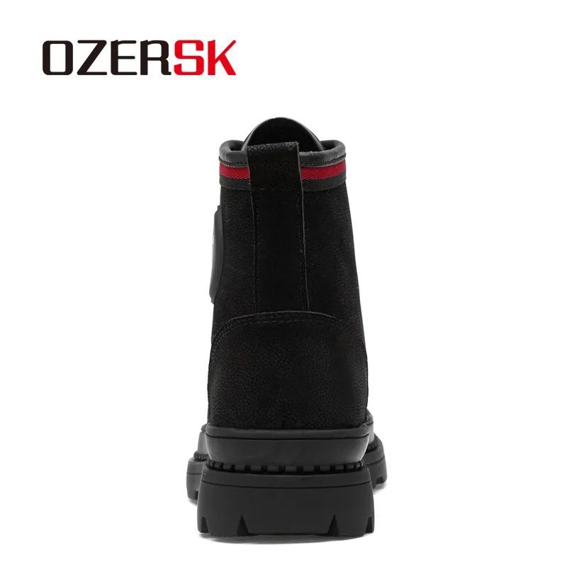 OZERSK New Hot Sale Men Work Shoes Autumn Genuine Leather Lace Up Boots Vintage Style Men Ankle Boots Luxury Casual Boots