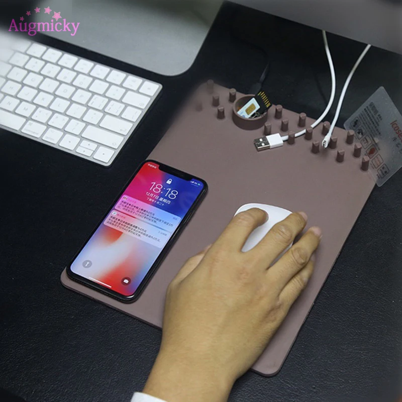 Для хранения Non-slip Многофункциональный Беспроводной Зарядное устройство Мышь Qi Беспроводной зарядки Мышь облицовка площадка/коврик/настил/Накладка коврик для Iphone 8/S8 подставка для держателя