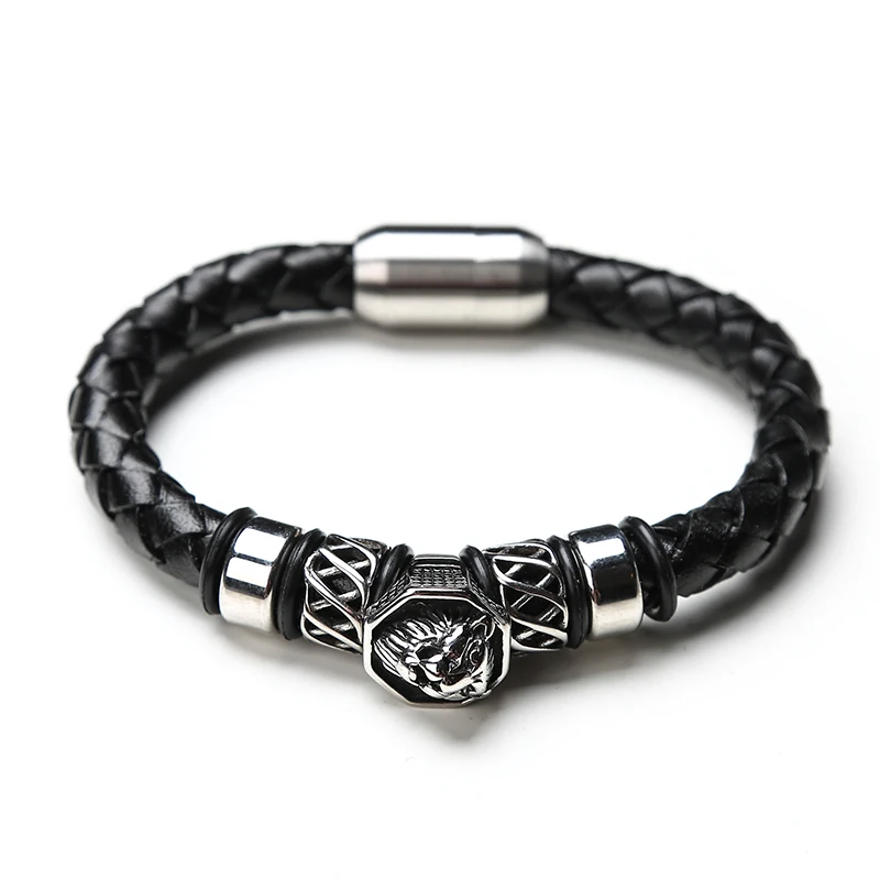 Мужские и женские браслеты MOGE модные из натуральной кожи в стиле панк с цепочкой