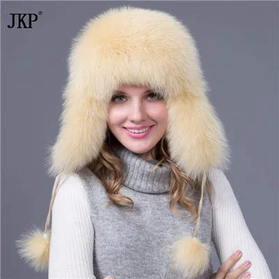 Русская популярная зимняя Модная Кожаная шапка с мехом енота и лисы с зимними веслами, Женская Толстая и теплая зимняя шапка - Цвет: O