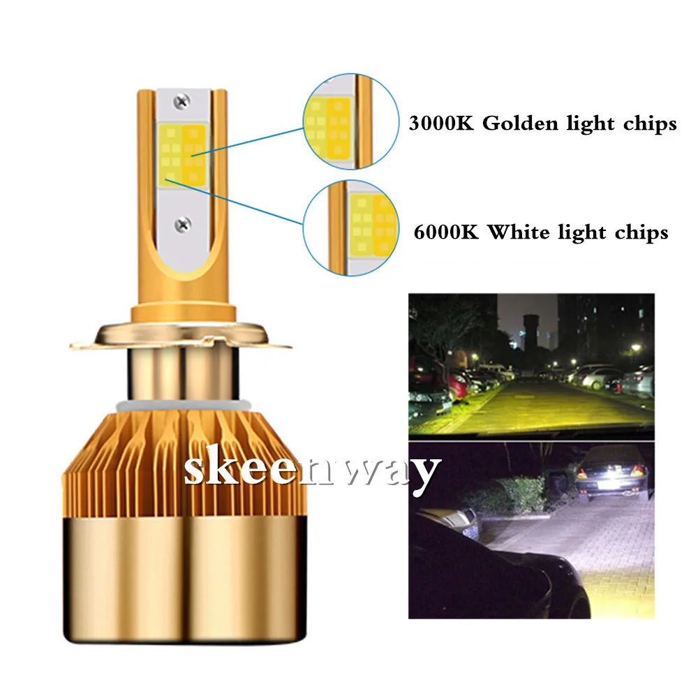 9600lm супер яркие двухцветные H4 H7 9005/HB3 H11 светодиодные лампы для фар 9006 H1 H3 9012