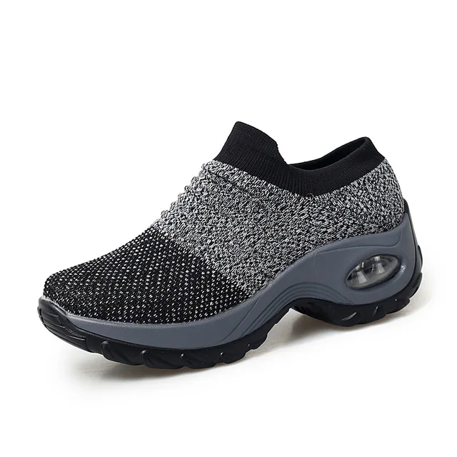 1839 Grey 2019Winter Women Sneakers Fashion Platform Wedges Shoes Woman Slip-on Snow Boots Ladies Warm Fur Sock Boots Shoes Big Size 41 42 - Цвет: 1839 Grey